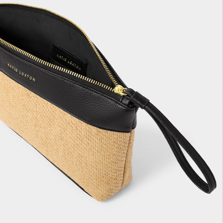 Katie Loxton Riviera Raffia Clutch Wristlet Black