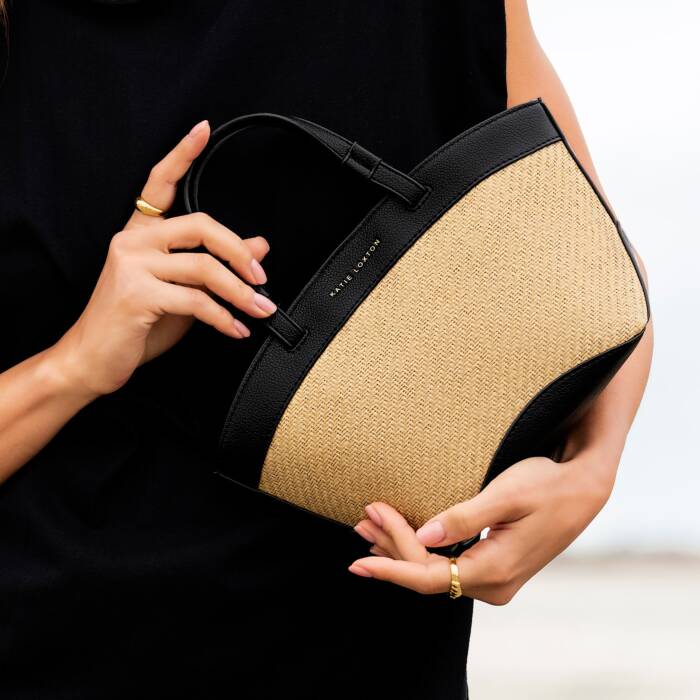 Katie Loxton Raffia Tote Bag Black Small