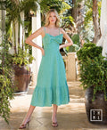 THML Blue and Green Gingham Bow Midi Dress