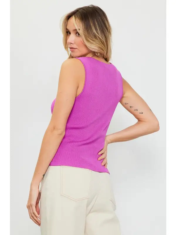 Skies Are Blue Pink Ribbed Knit Tank Vest