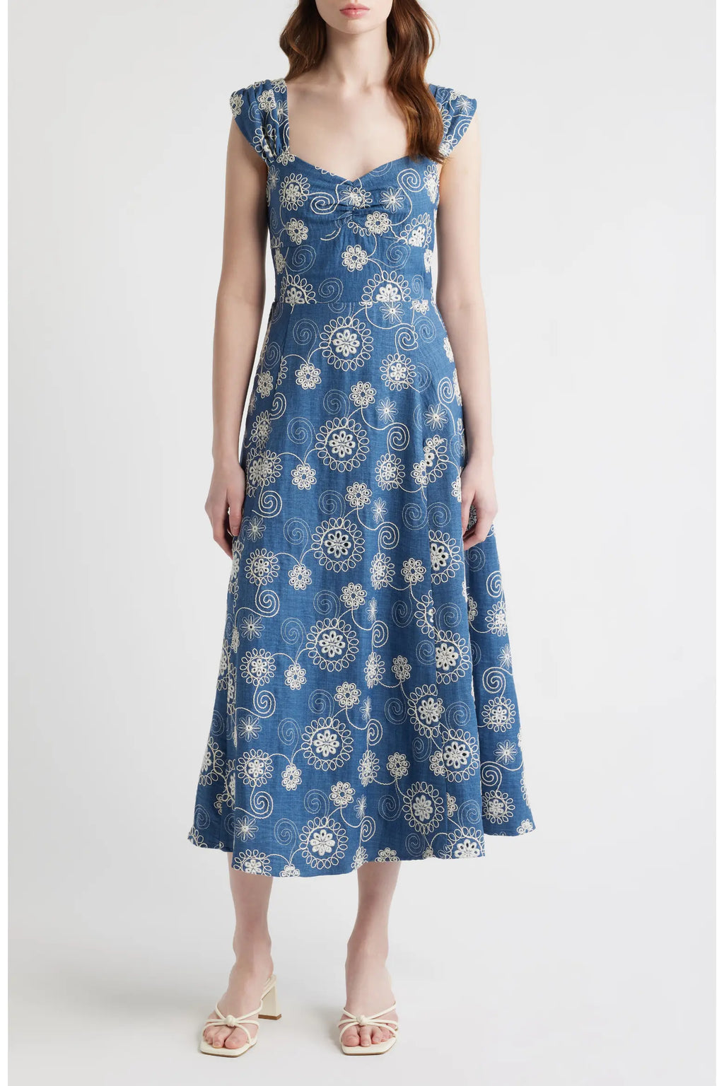 Zoe and Claire Denim Embroidered Dress