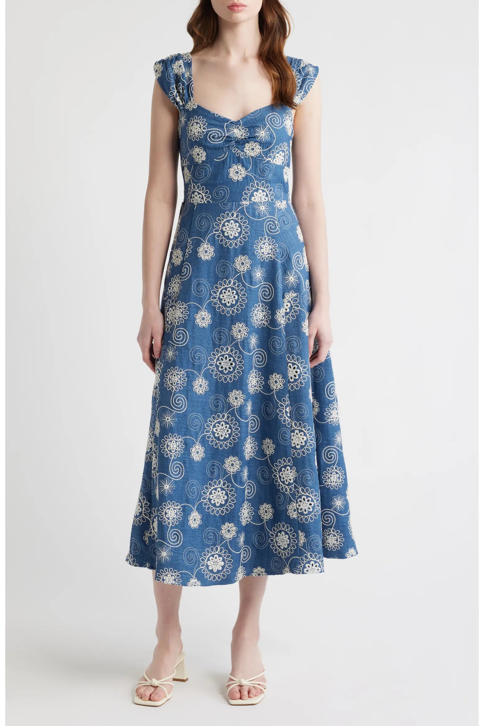 Zoe and Claire Denim Embroidered Dress