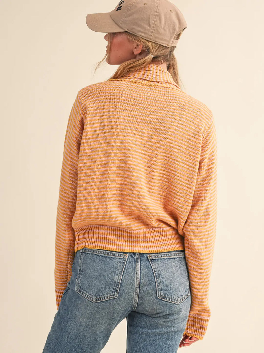 &Merci Striped Tying Neck Sweater Cardigan