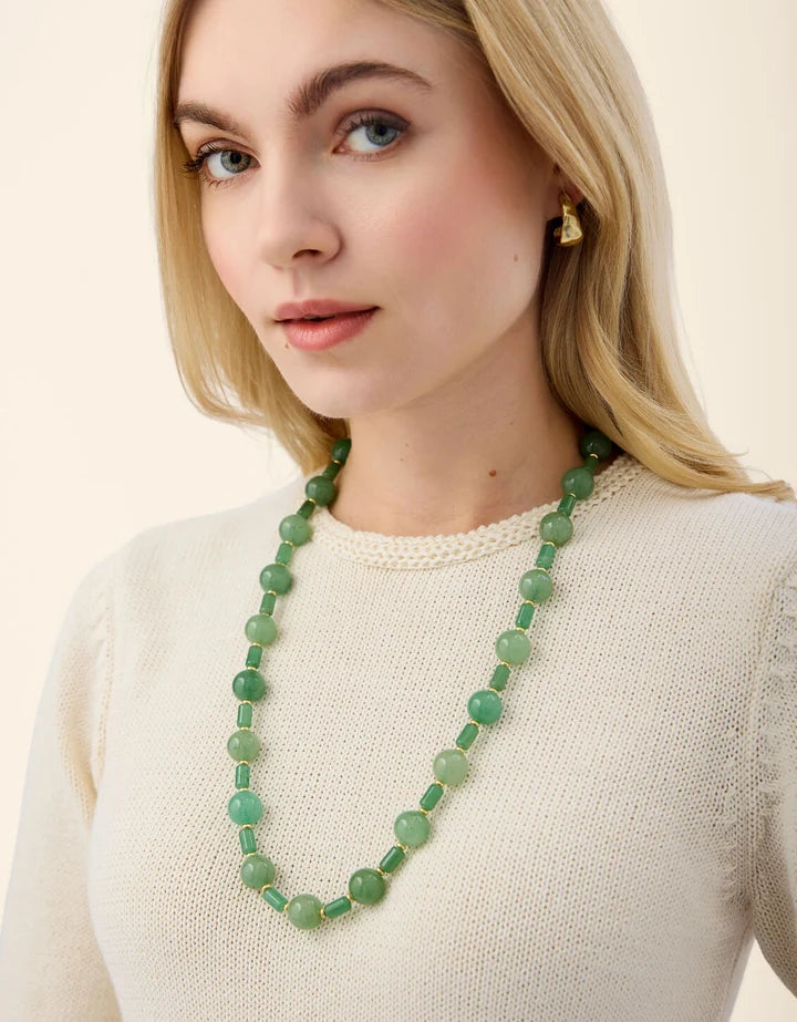 Spartina 449 Castillo Beaded Necklace 24” Green Aventurine
