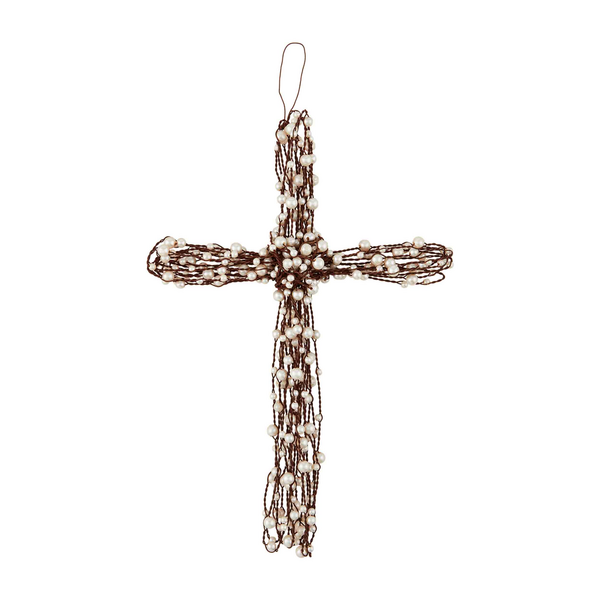 Beaded Wire Cross - Pearl