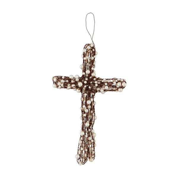 Beaded Wire Cross - Pearl