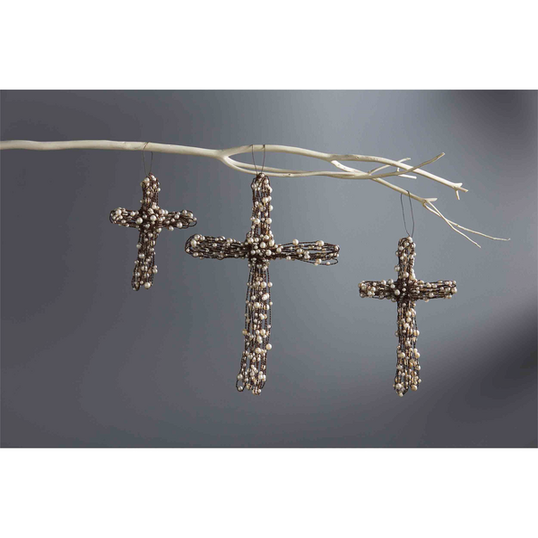 Beaded Wire Cross - Pearl