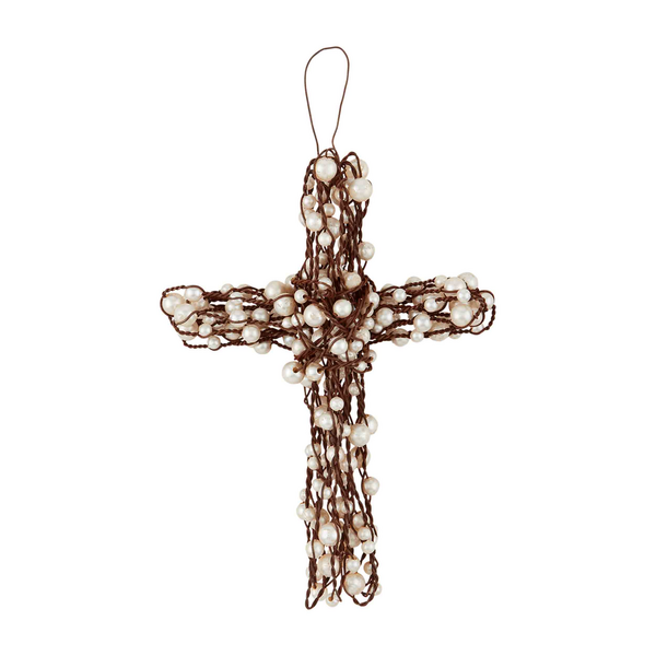 Beaded Wire Cross - Pearl