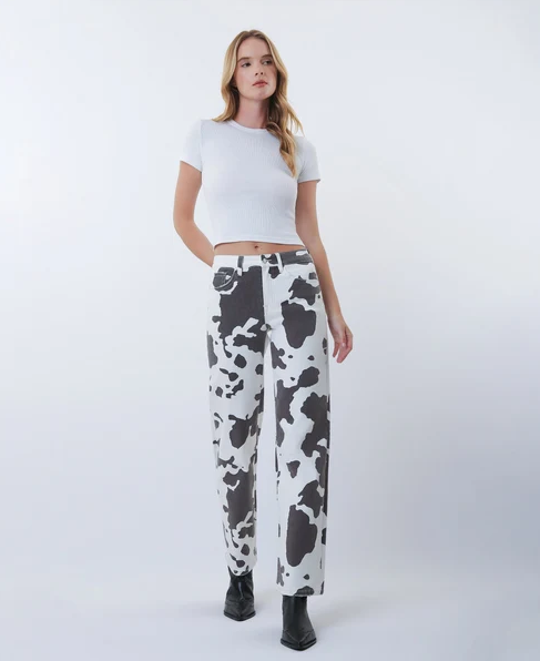 Vervet Cow Print High Rise Wide Leg Jeans