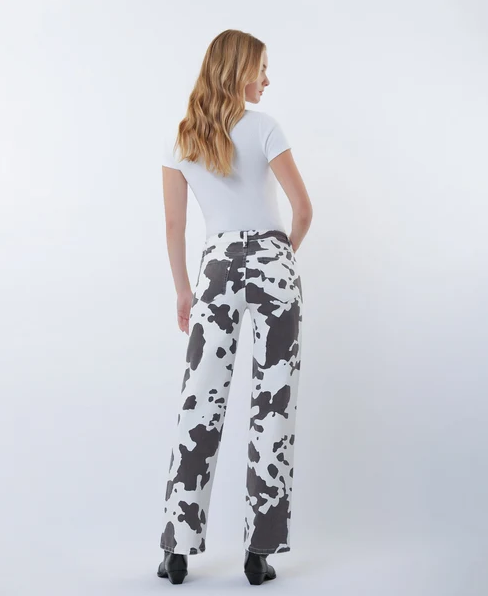 Vervet Cow Print High Rise Wide Leg Jeans