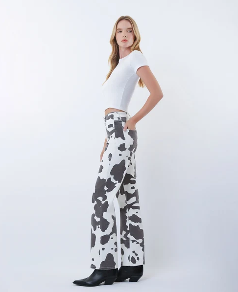 Vervet Cow Print High Rise Wide Leg Jeans