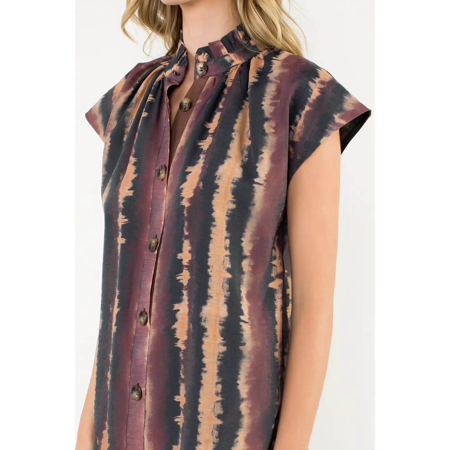 Tie Dye Button Front Mini Dress