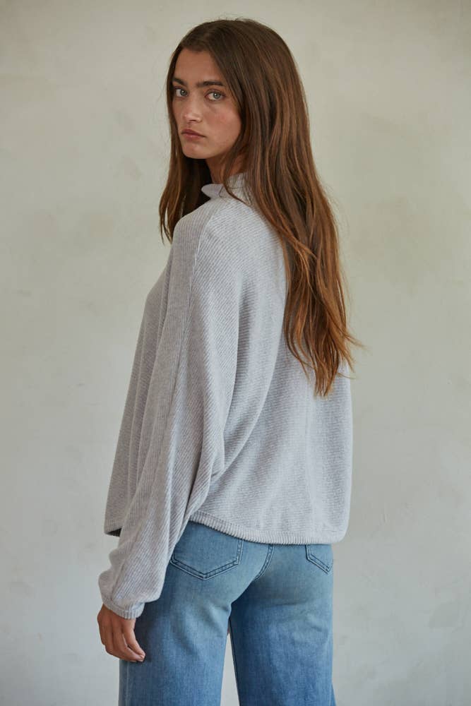 Knit Ribbed Mock Neck Long Sleeve Pullover Top