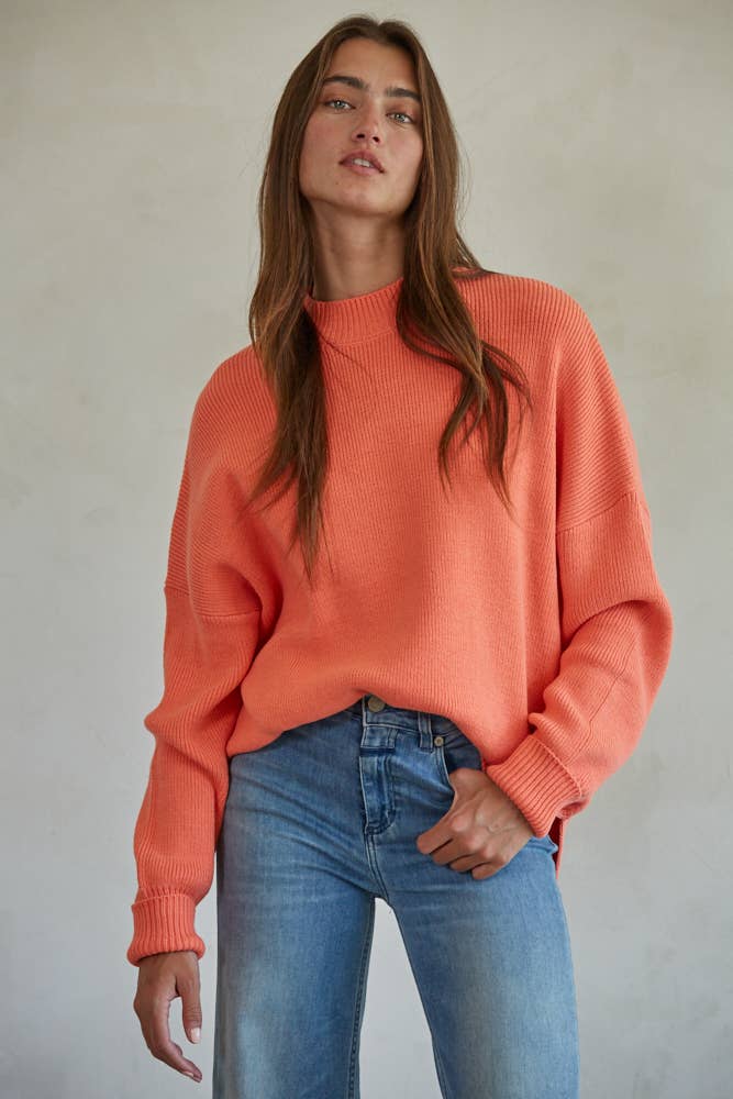 Knit Long Sleeve High Neck Chunky Oversized Sweater