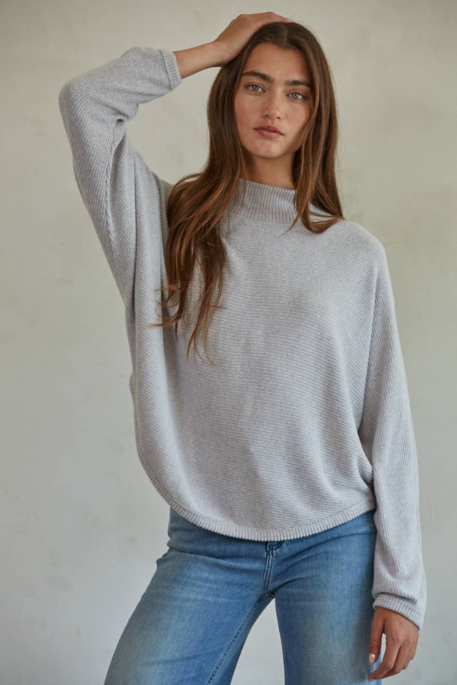 Knit Ribbed Mock Neck Long Sleeve Pullover Top