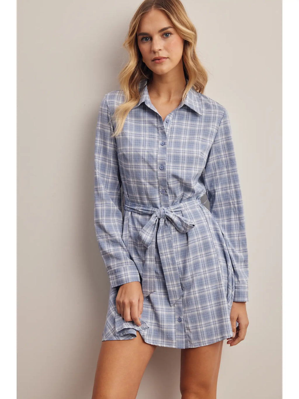 Hotfix Plaid Shirt Mini Dress
