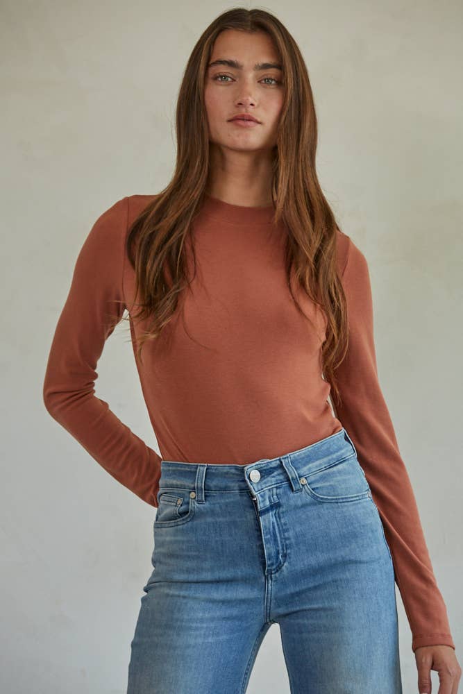 Knit Mock Neck Long Sleeve Pullover Top